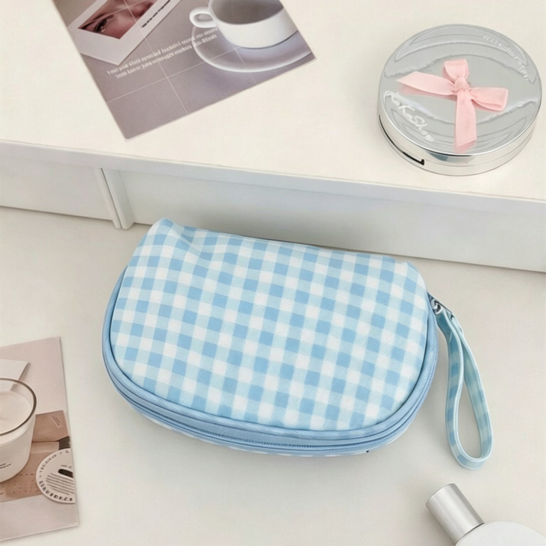 Plaid Portable Makeup Bag - DippedShop Wholesale - #8947