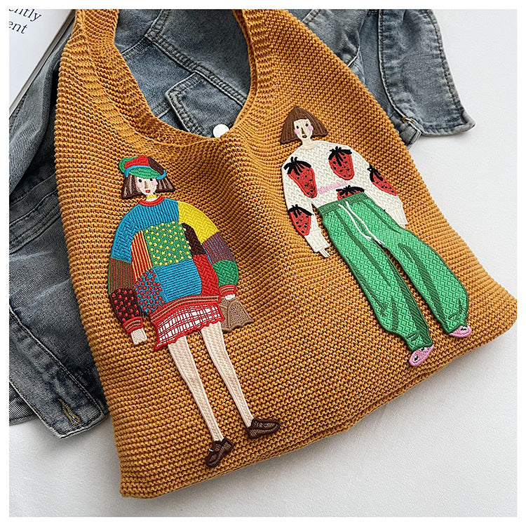 Cartoon Color Block Knit Bag - DippedShop Wholesale - #0739