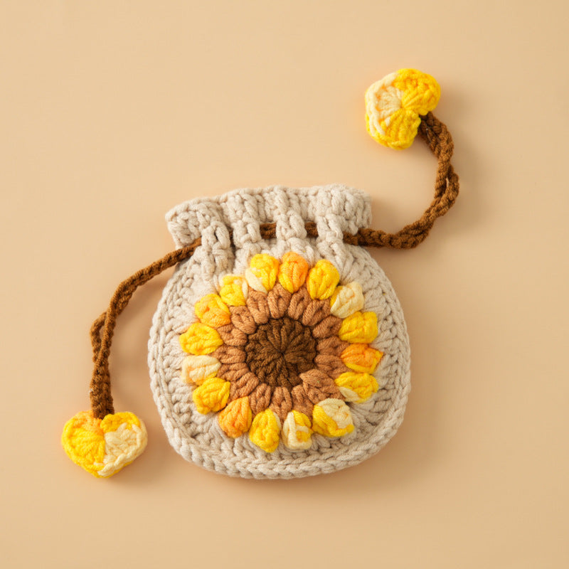 Funny Crochet Sunflower Drawstring Mini Coin Purse MK2CCR6W10BBG427