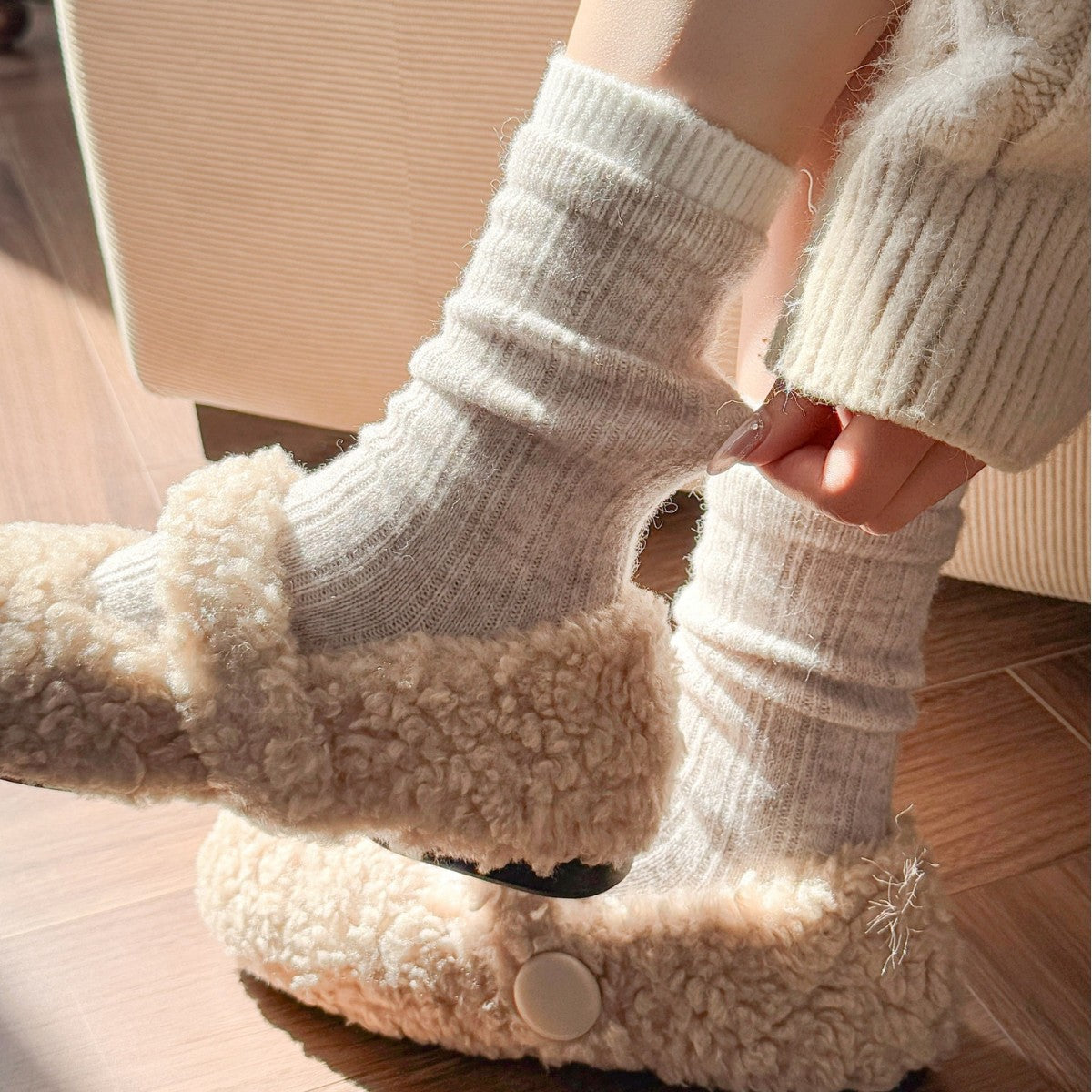 Color Block Double Ribbed Thickened Crew Socks 6W8FSO660