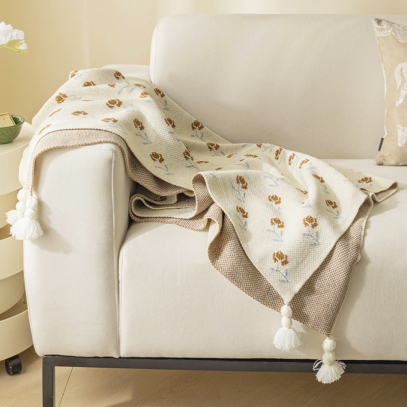 Elegant Floral Print Knit Soft Throw Blanket DP25F924