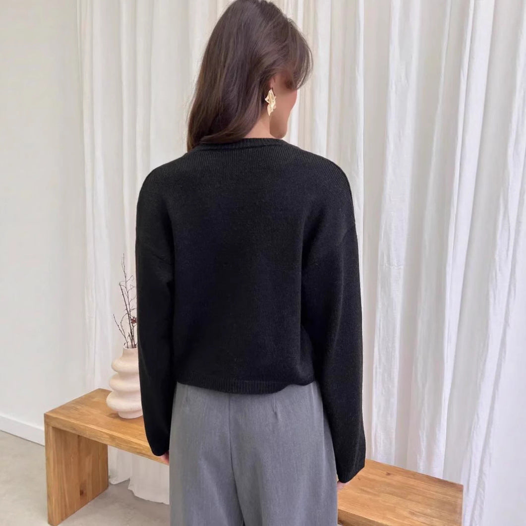 Round Neck Tie Front Long Sleeve Cardigan DP25F532