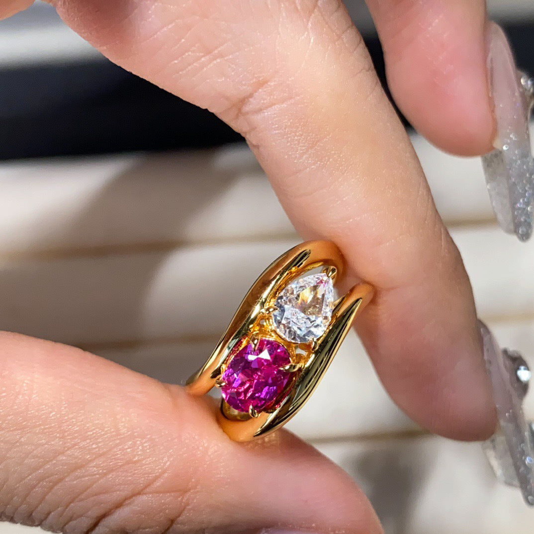 Wavy Double Color Diamond Open Rings DPJR1459