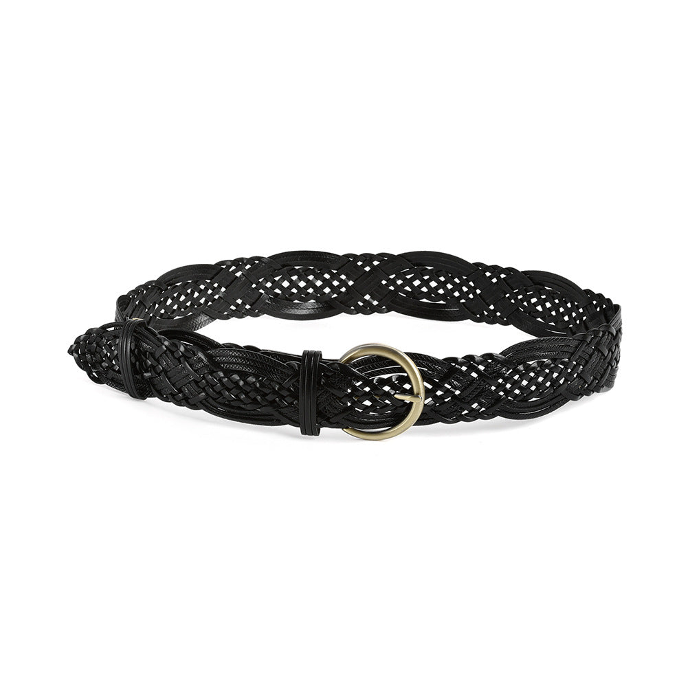 Handmade Hollow Braided Woven Wide Leather Belt 6W6JBT170