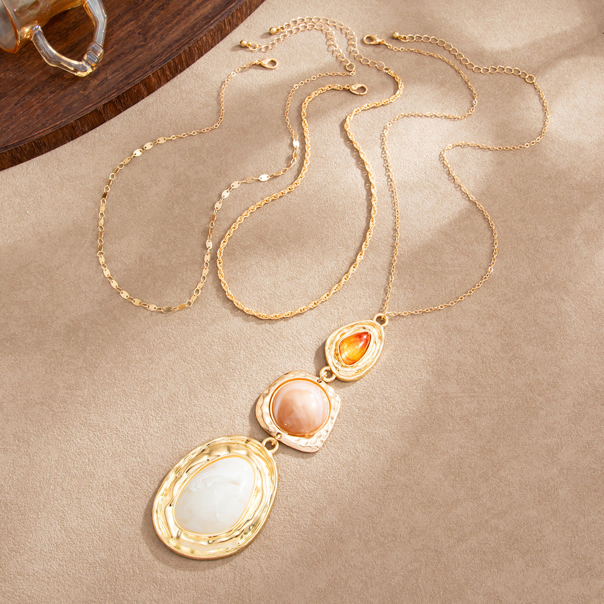 Hammered Resin Pendant Necklace - DippedShop Wholesale - #5395