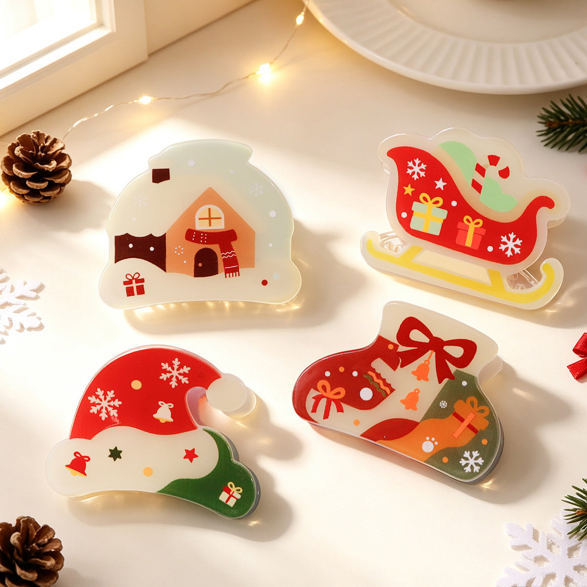 Cute Cartoon Print Snowman Christmas Hair Claw 6W6HCP1616