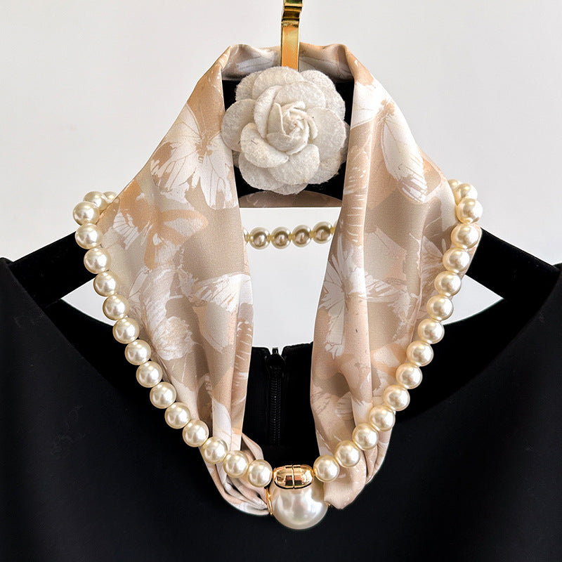 Elegant Magnetic Clasp Pearl Necklace Scarf DP25G462