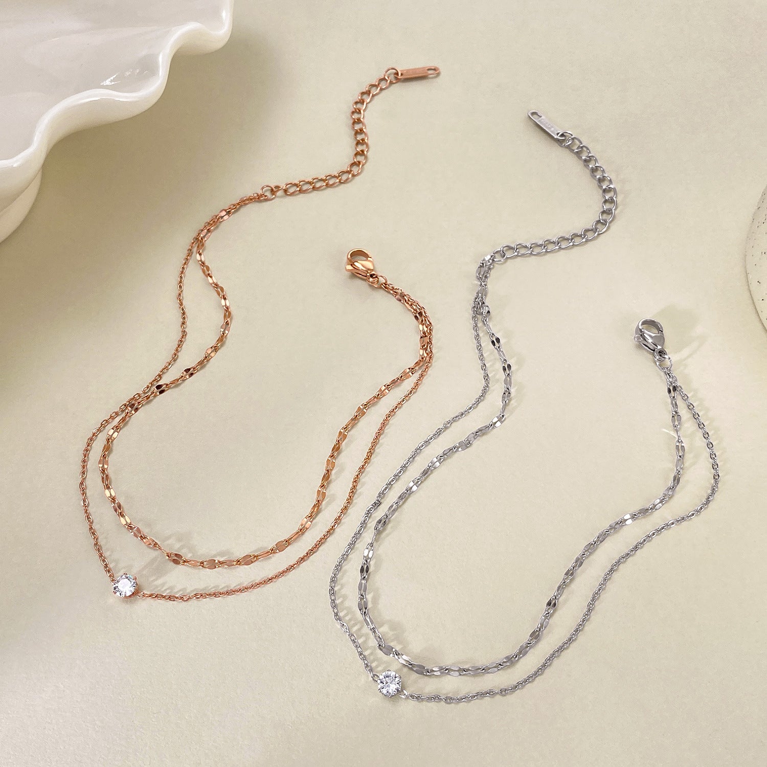 Minimalist Double Layer Sparking Rhinestones Chain Anklet 8ZA6JAB32L