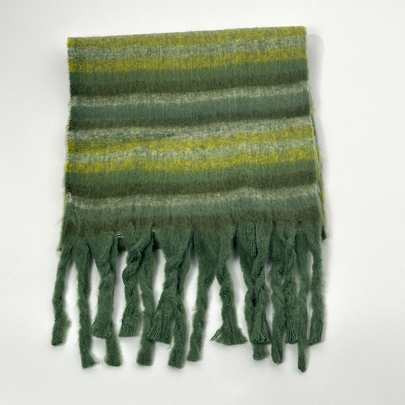 Elegant Striped Soft Thick Warm Tassel Scarf 6W6NSC83