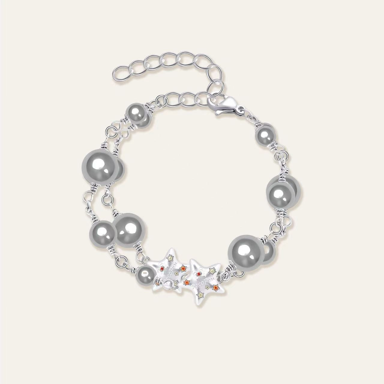 Stylish Double Layered Star Charm Chain Bracelet 6W6JBR348
