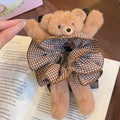 Cute Plush Bear Plaid Print Scrunchies 6W6HSR509