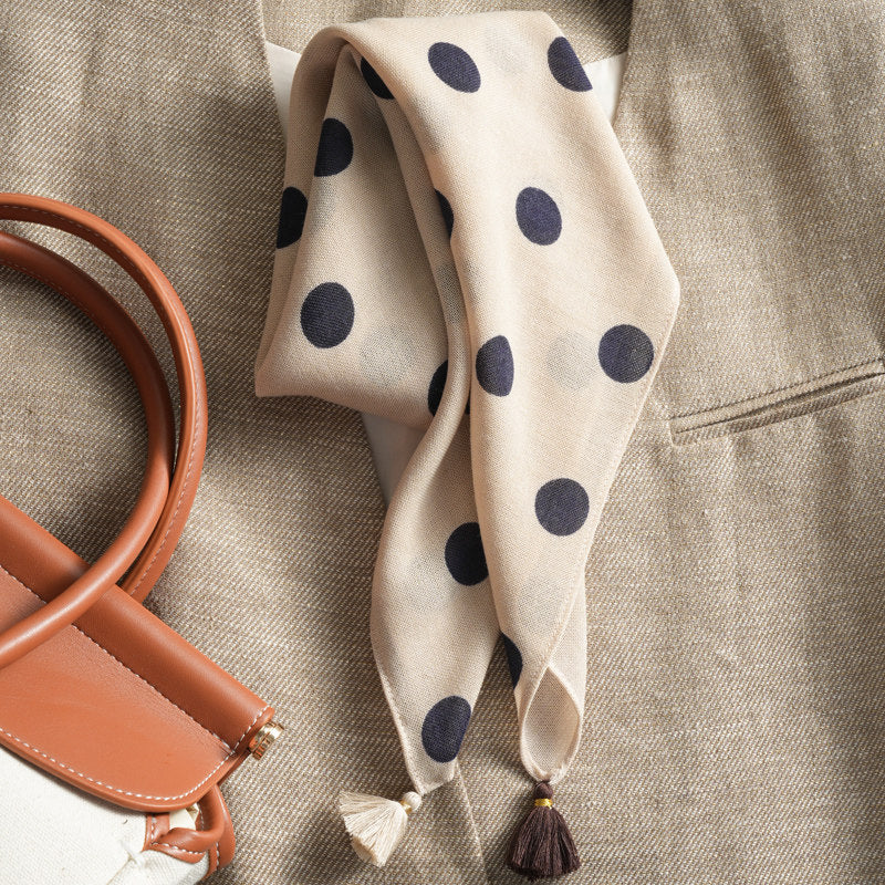 Simple Polka Dots Print Tassel Silk Scarf 6W6NSI200