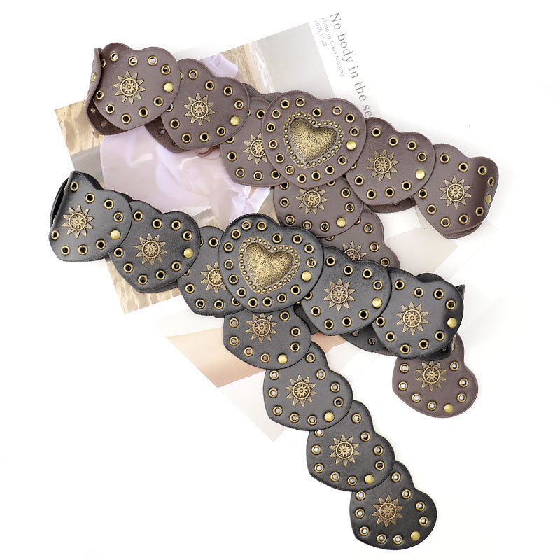 Boho Heart Wide Waist Western Leather Belt MK2LEEP6W6JBT41