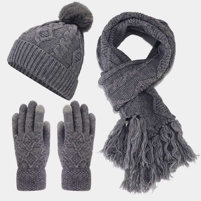 3PCS Solid Color Twist Tassel Hat & Scarf Sets DPHS0340