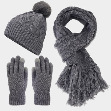 3PCS Solid Color Twist Tassel Hat & Scarf Sets DPHS0340
