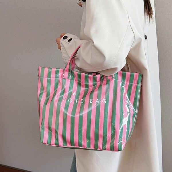 Casual Striped Color Block Versatile Tote Bag 6W10BBG1968