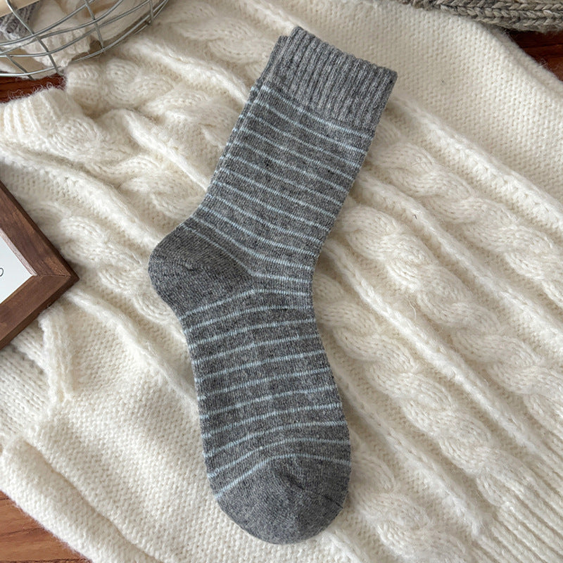 Simple Wool-Blend Striped Warm Crew Socks 6W8FSO676