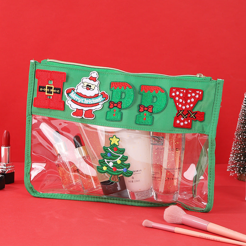 Christmas Letter Embroidery Clear PVC Makeup Bag 6W10BOB1343