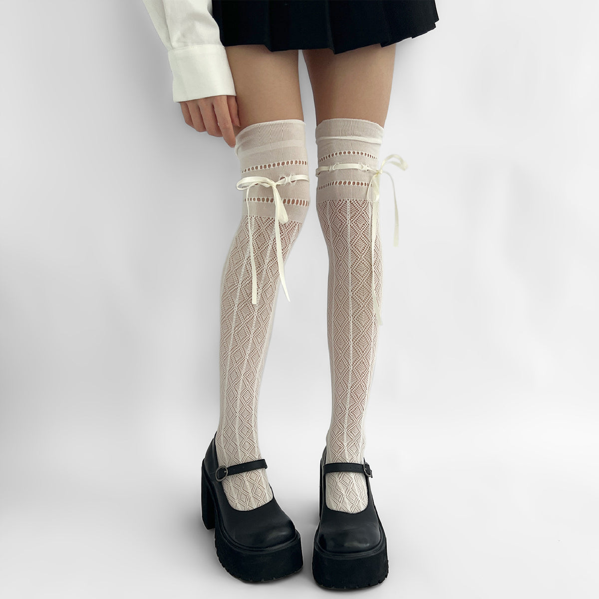 Sexy Lace Bowknot Thigh-High Fishnet Stockings 6W8FSO852