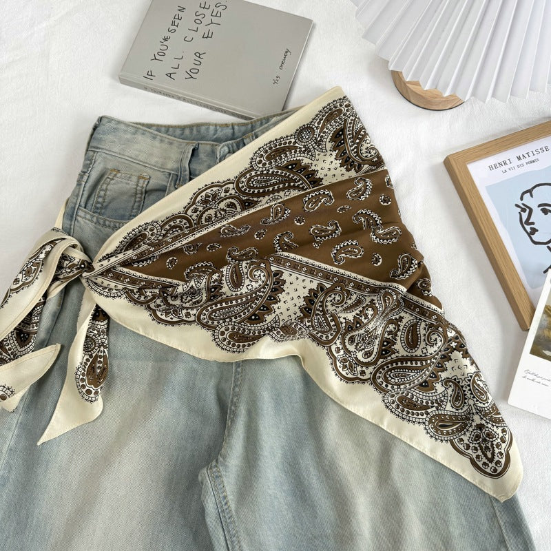 Retro Cashew Print Waist Belt Silk Scarf MK2BLW6W6NSI59