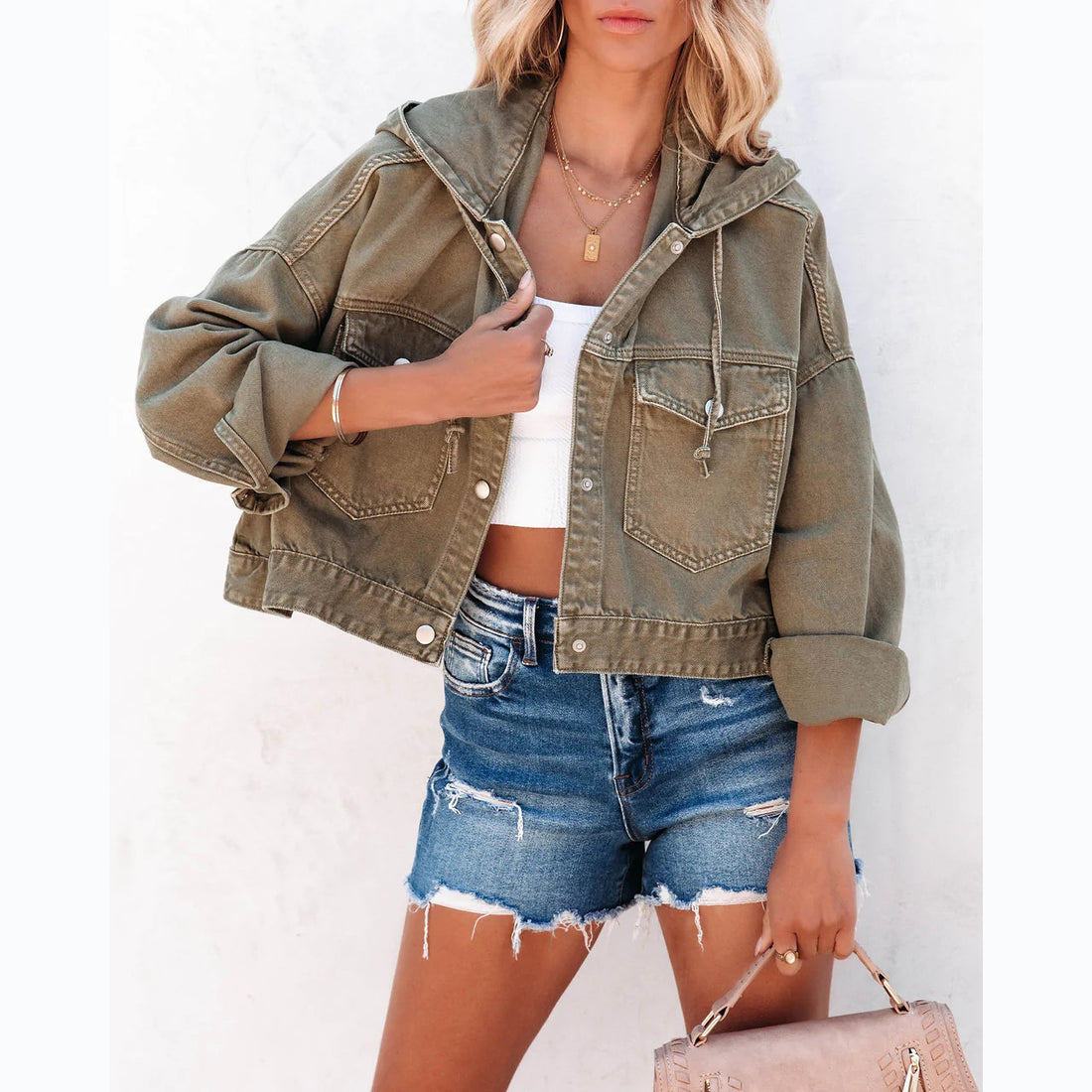 Casual Solid Color Drawstring Hooded Jacket DP25E837
