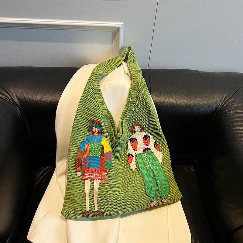 Cartoon Color Block Knit Bag - DippedShop Wholesale - #8595