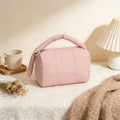 Solid Color Cotton Quilted Top Handle Cosmetic Bag 6S10BOB1042