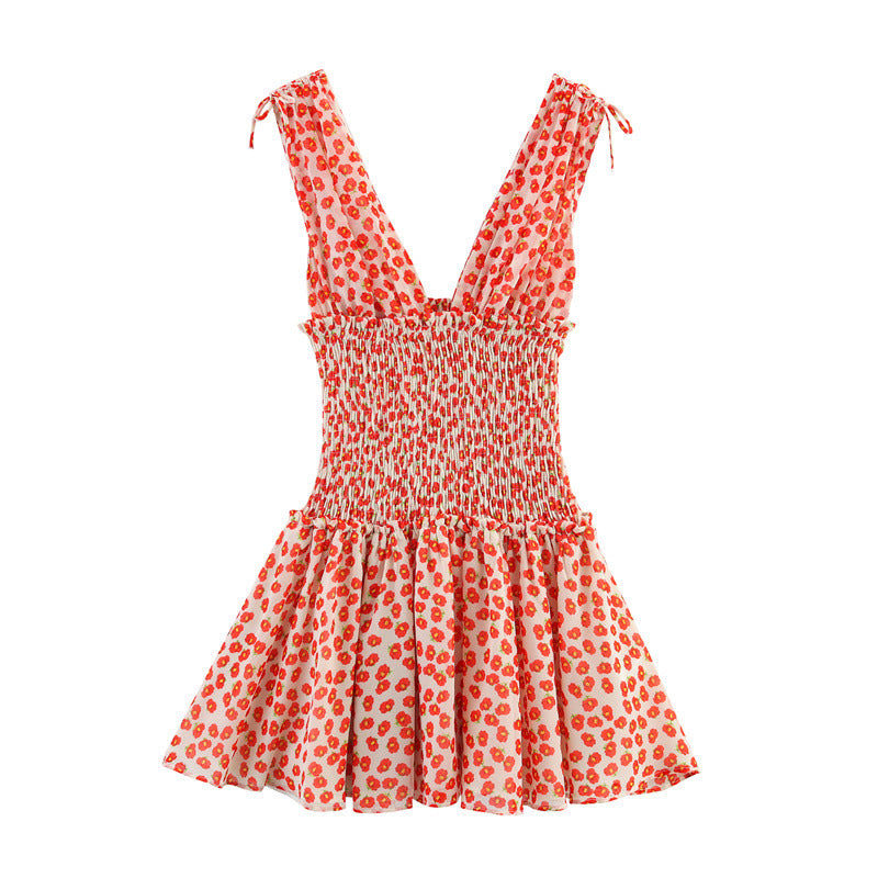 Cute Floral Print Smocked Ruffle Mini Dress DP25C963
