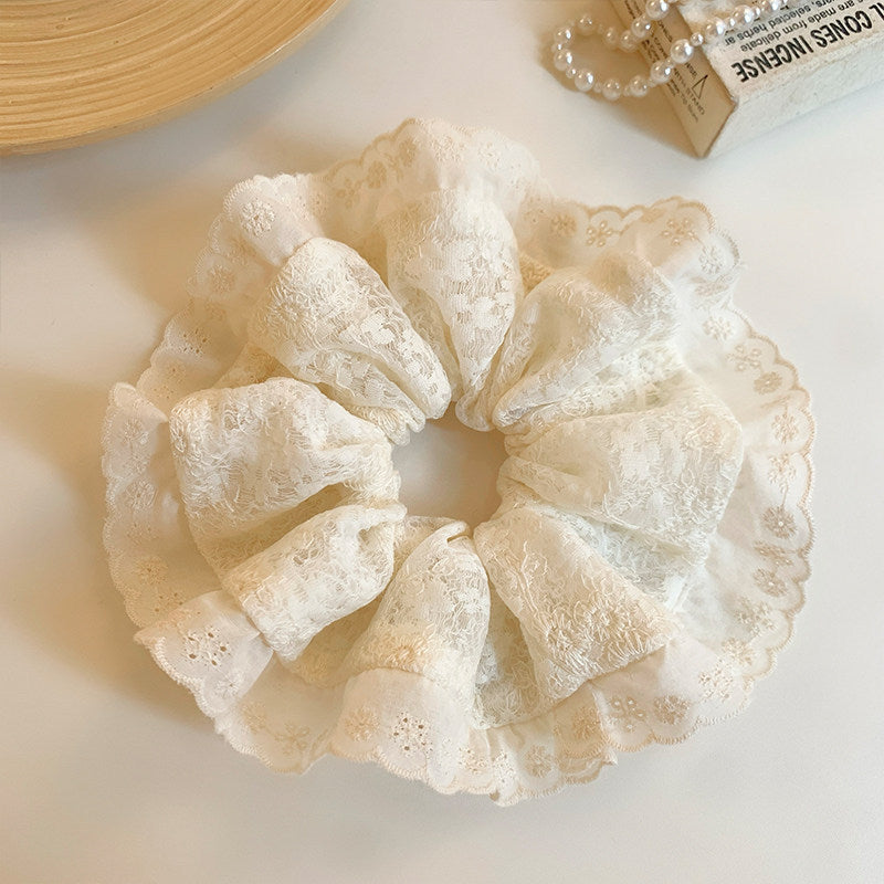 Beige Scalloped Lace Scrunchies - DippedShop Wholesale - #6595