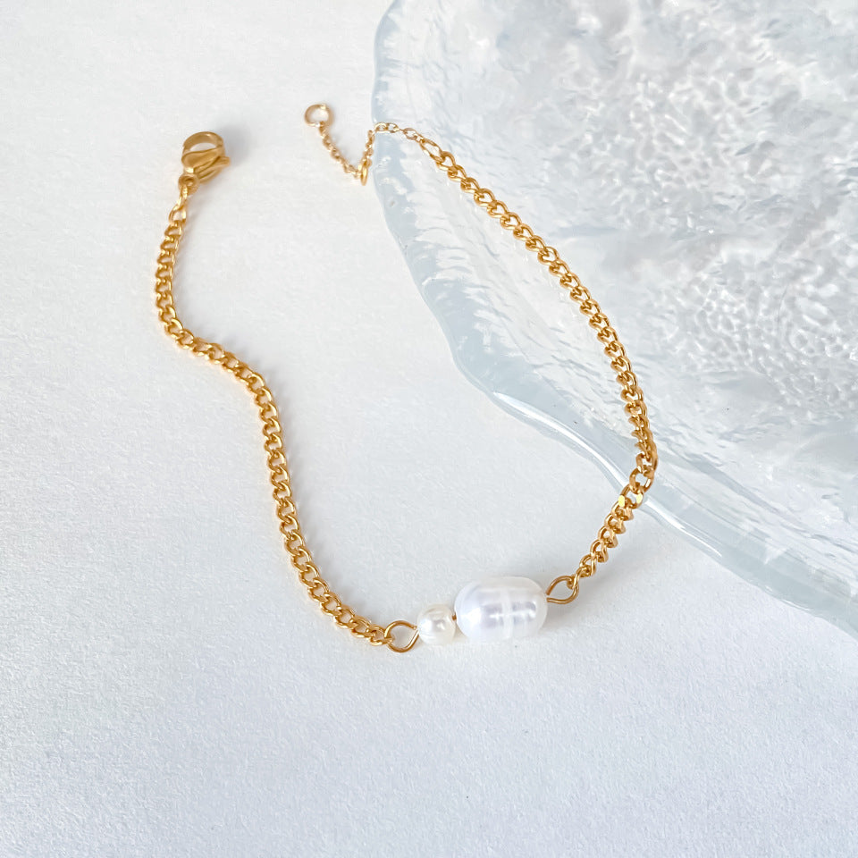 Fashion Gold Plated Pearl Link Chain Bracelet 6W6JBR366