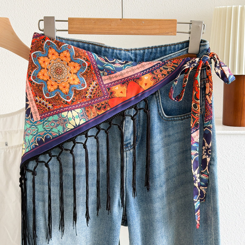 Color Block Cashew Print Tassel Hip Cover 6W6NSI201