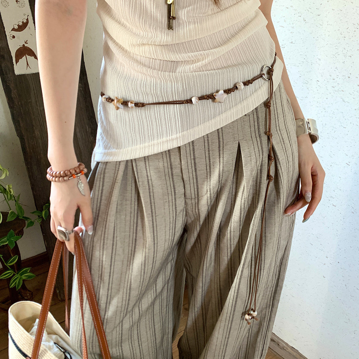 Boho Style Star Bead Braided Tassel Waist Blet 6W6JBT199