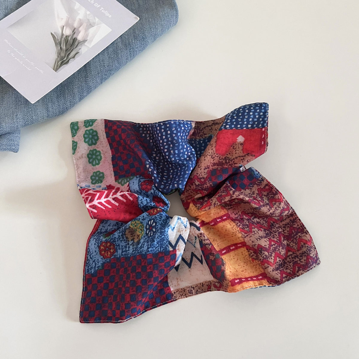 Boho Style Color Block Scarf Hair Scrunchie 6W6HSR475