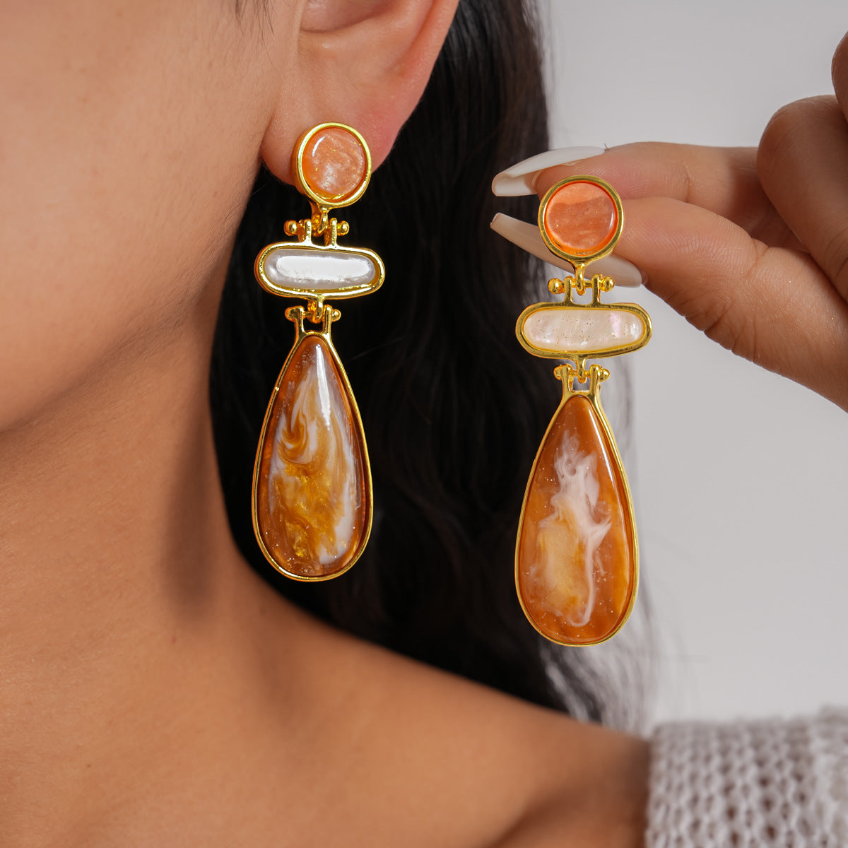 Resin Teardrop Dangle Earrings - DippedShop Wholesale - #7459