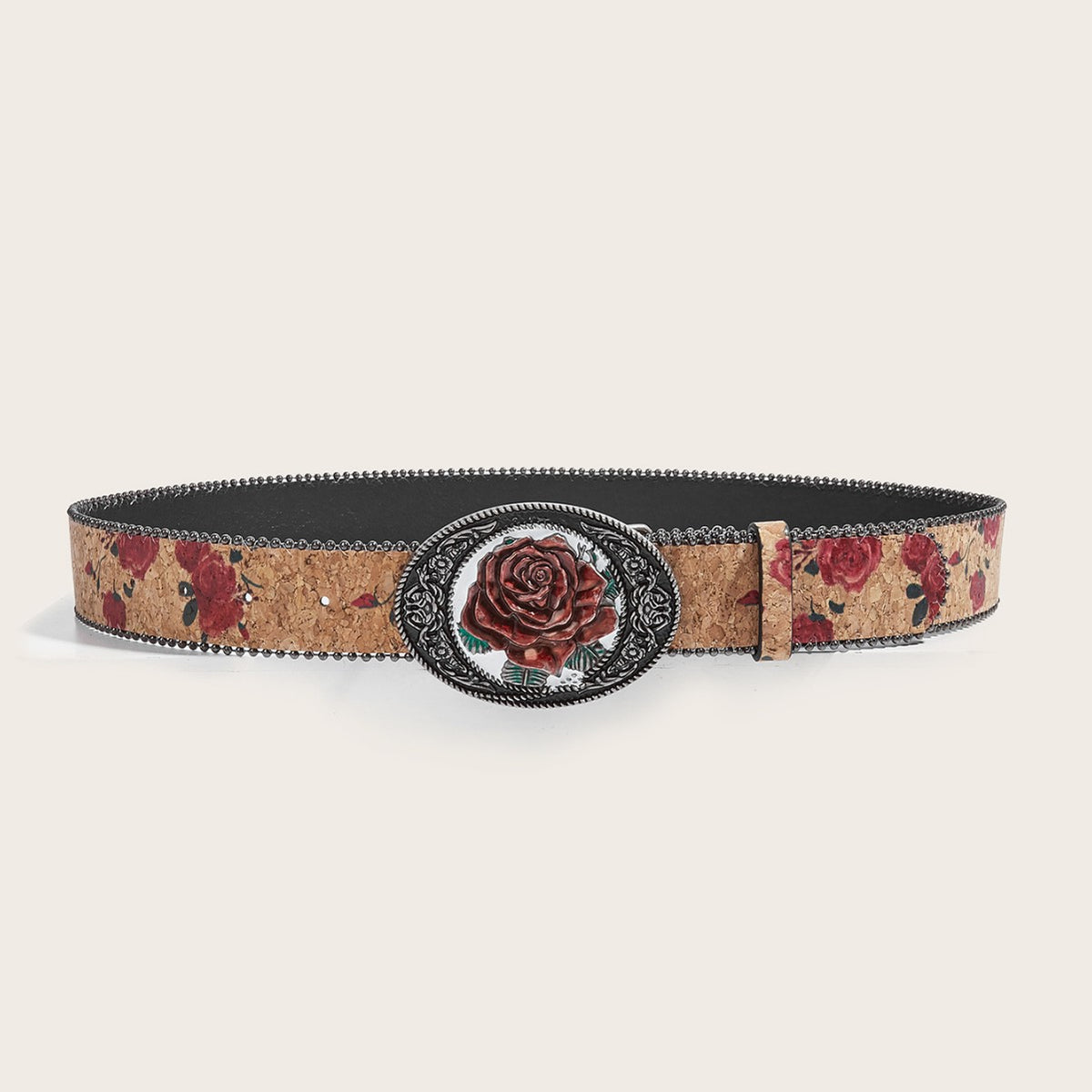 Vintage Rose Print Metal Rose Bucket Belt 6W6JBT216