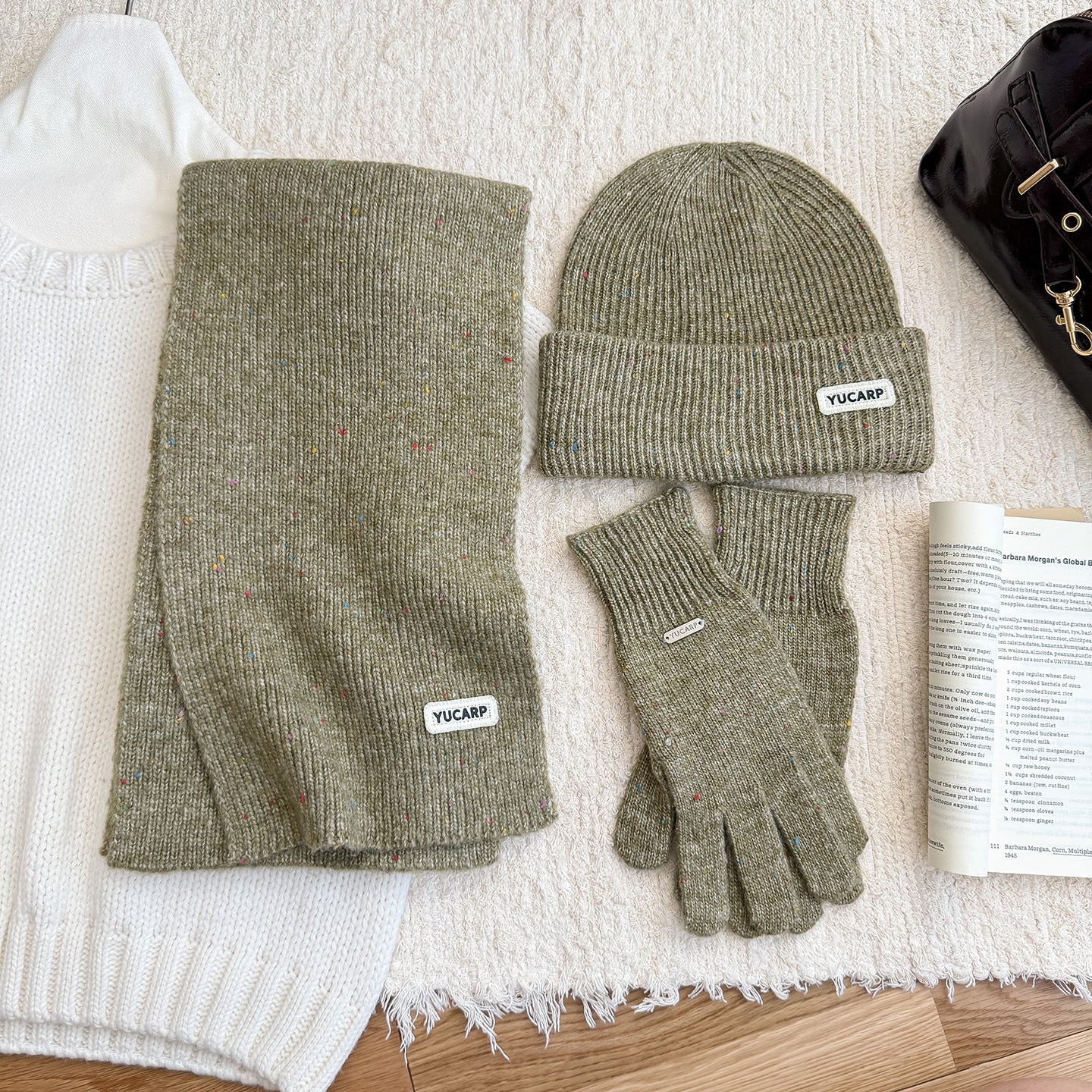 3-Piece Solid Color Knit Scarf Beanie Gloves Set 6W6NSC99