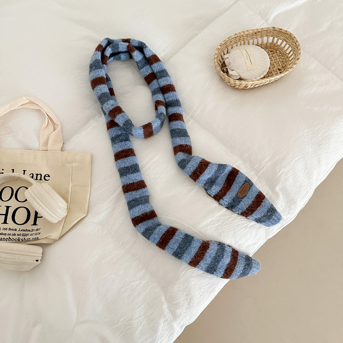 Striped Color Contrast Long Skinny Knit Scarf 6W6NSC86