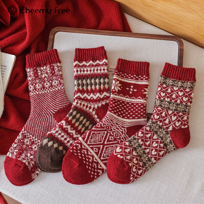 Vintage Fair Isle Thickened Thermal Christmas Socks 6W8FSO905