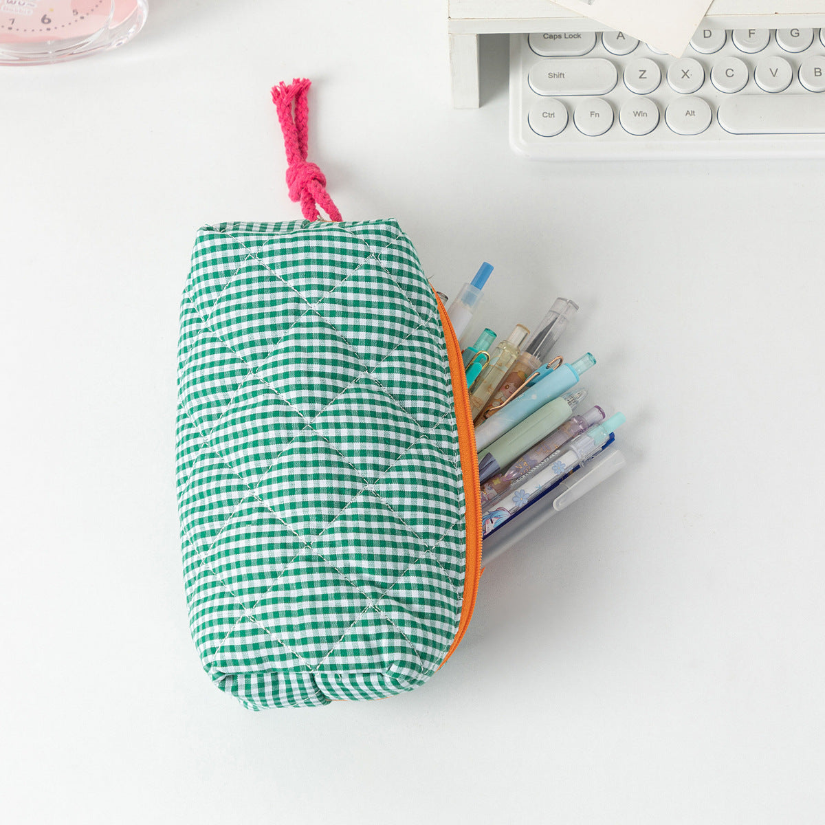 Retro Color Contrast Plaid Portable Pencil Pouch 6S10BOB1043