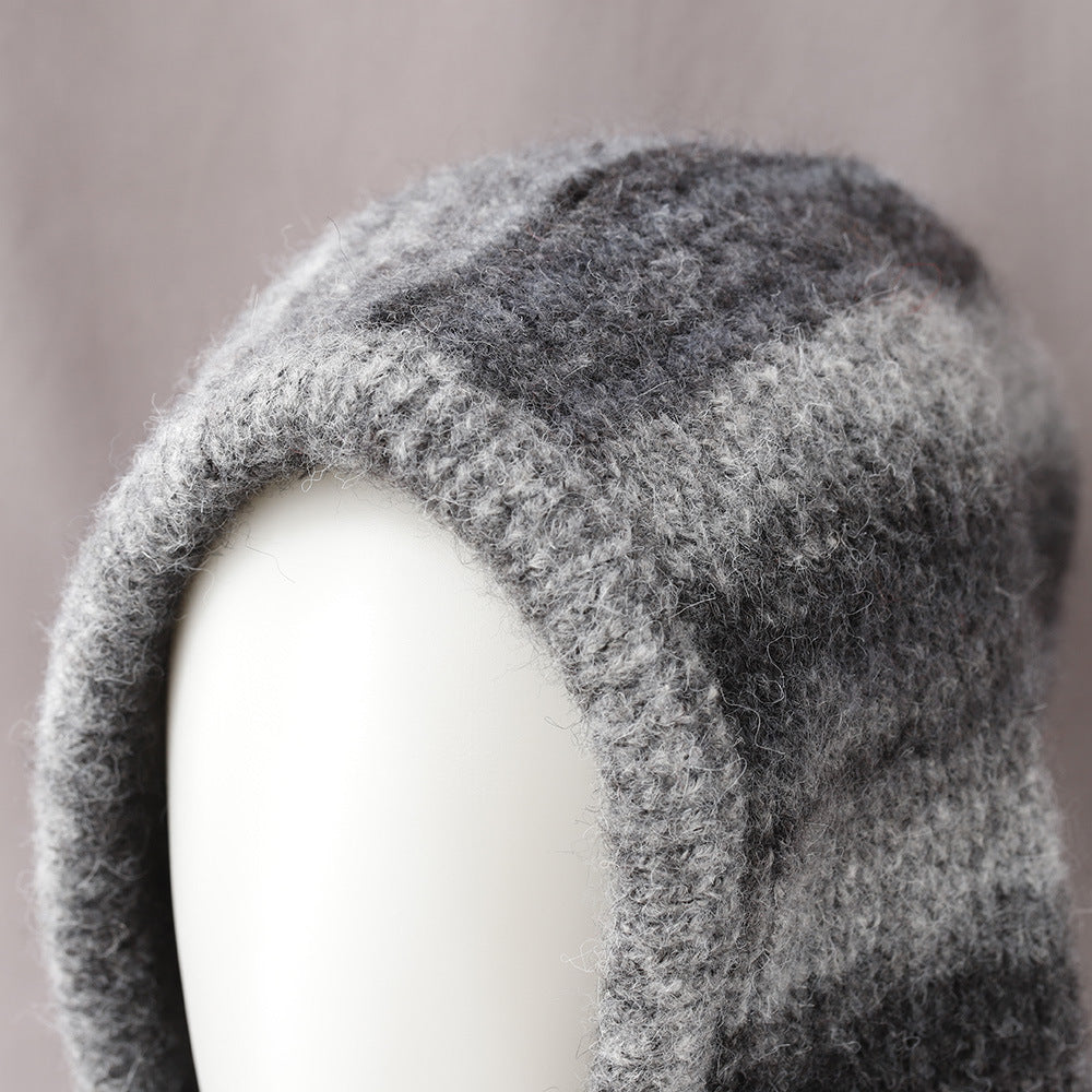 Vintage Striped Knitted Hooded Scarf Hat 6W6HAT702