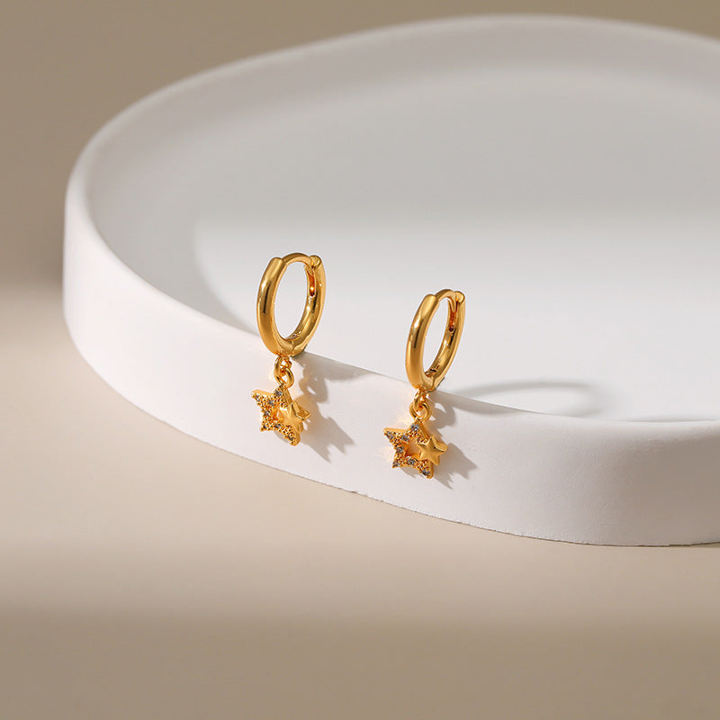 Copper Plated Gold Hollow Star Design Drop Earrings DPJE1296