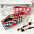 Cute Tomato Embroidery Plaid Print Makeup Bag MK2BW6S10BOB56