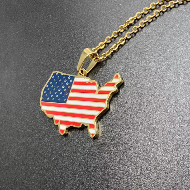 Vintage USA Map Pendant Chain Necklace 8ZA6JNC274T