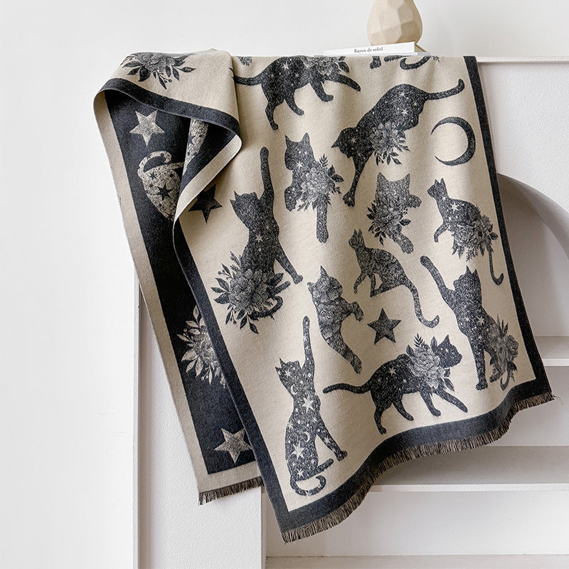 Reversible Cat Moon Scarf - DippedShop Wholesale - #8995