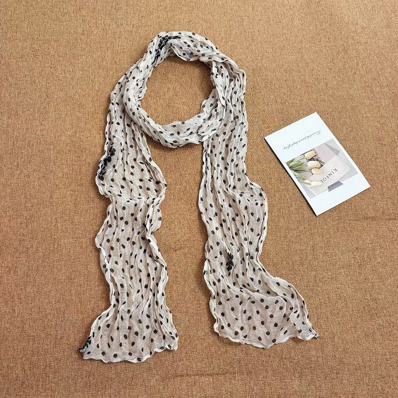 Stylish Polka Dots Print Ruffled Silk Scarf 6W6NSI184