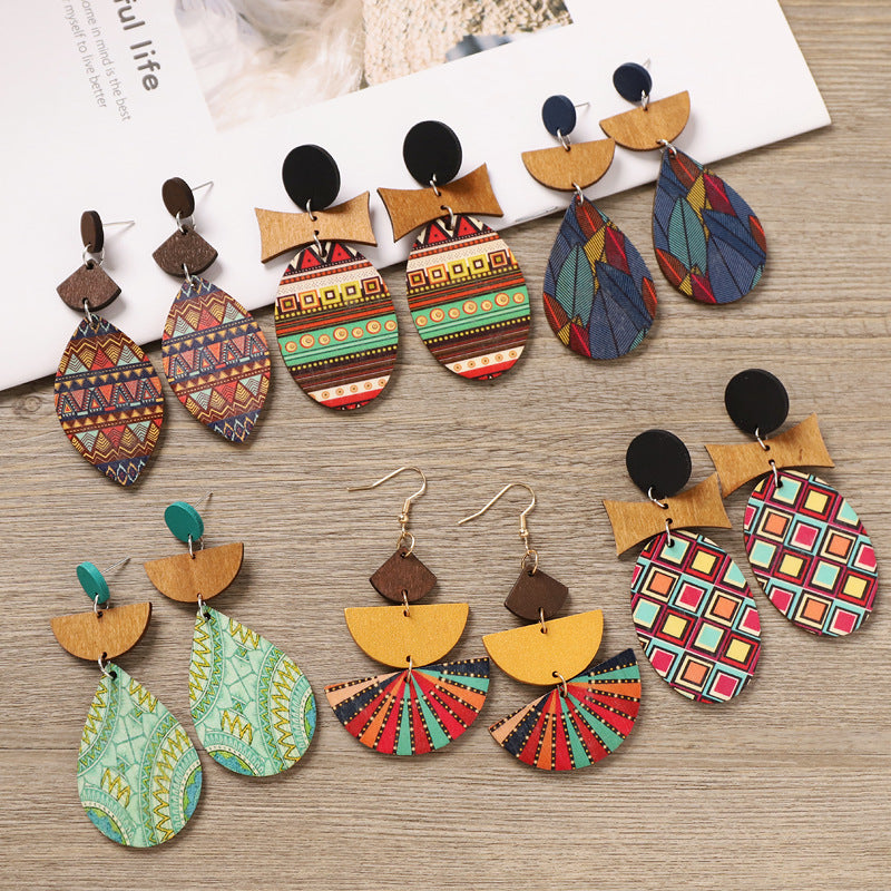 Boho Geometric Wooden Dangle Earrings - DippedShop Wholesale - #9747