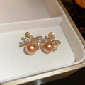 Chic Rhinestones Bowknot Pearl Pendant Earrings 6W6JER802