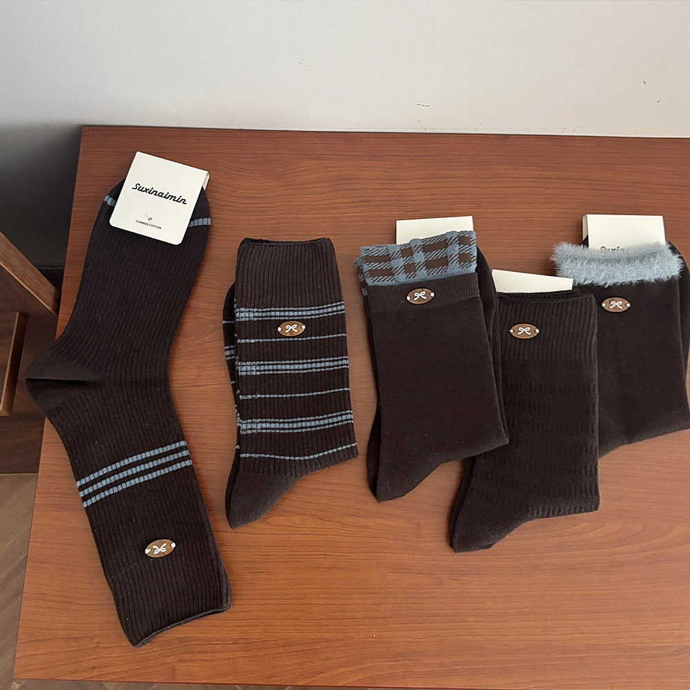 Winter Soft Color Block Slouch Crew Socks 6W8FSO543