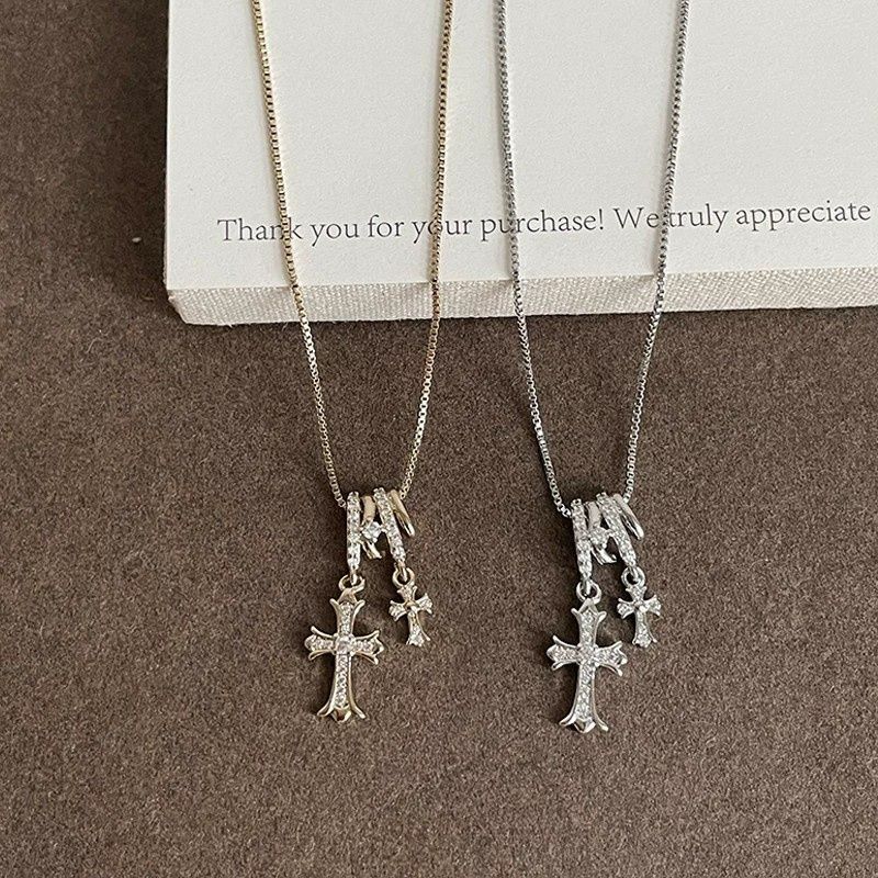Elegant Rhinestones Cross Pendant Choker Necklace 6W6JNC652