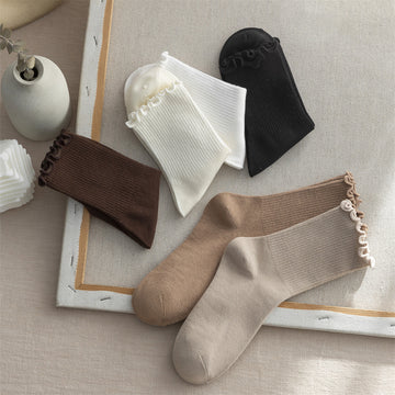 Flounce Solid Color Simple Sweet Socks DP25A425